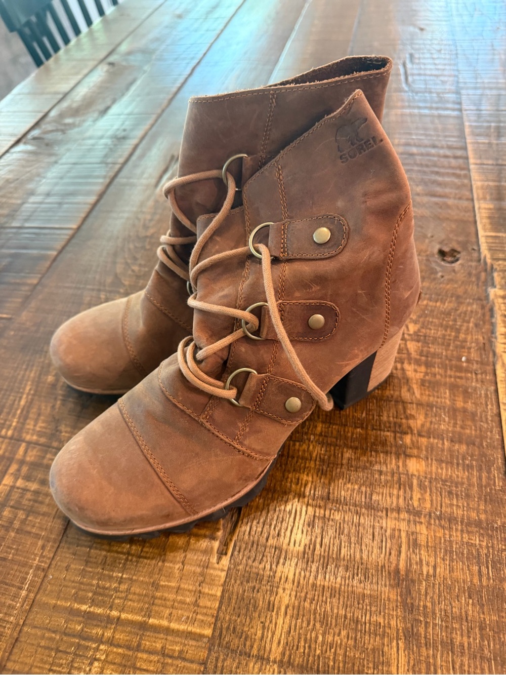 Sorel Women's Tan Lace-Up Leather Ankle Boots